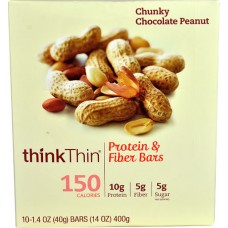 Think Products thinkThin Protein & Fiber Bars Chunky Chocolate Peanut -- 10 Bars